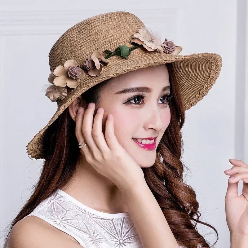 Wreath Straw Hats Summer Sun Hat Ladies Elegant
