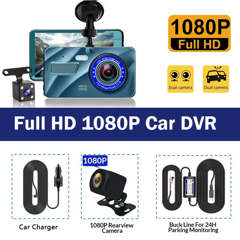 Car DVR 2 Cameras 4.0 Inches Dash Cam Car Video Recorder Auto Registrator Dvrs Dash Cam with Dual Ways Cameras car accessories