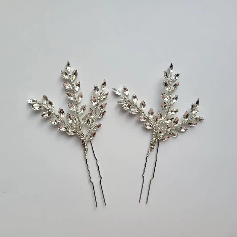 SLBRIDAL Handmade Rhinestones Crystal Pearls Bridal Hair Pin