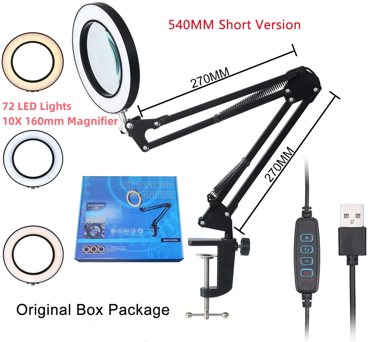 72LED 10X NEW Illuminated Magnifier USB 3 Colors