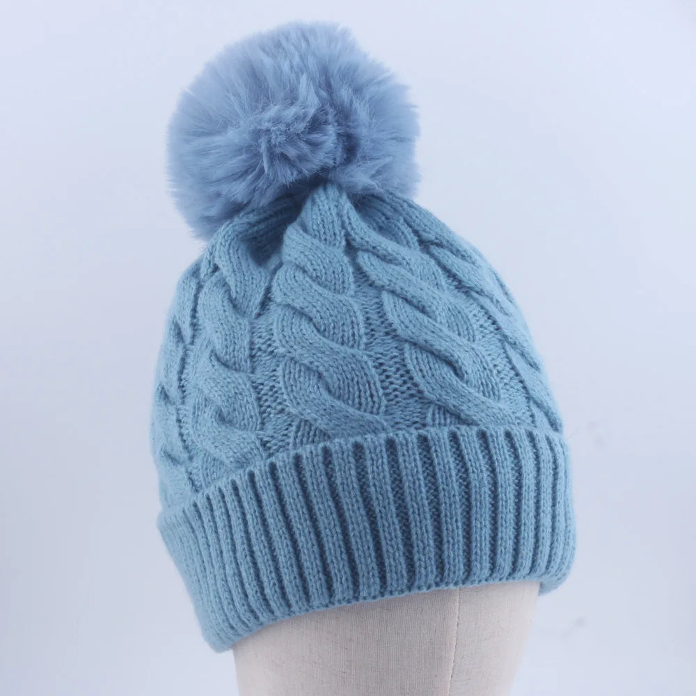 Warm Fleece Lined Hat Women Winter Beanies Cable