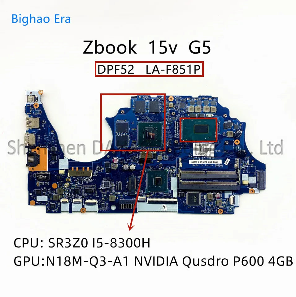 DPF52 LA-F851P For HP ZBook 15V G5 Laptop Motherboard With i5 i7 CPU Quadro P600 4GB-GPU SPS:L25090-601 L25092-601 L25093-601