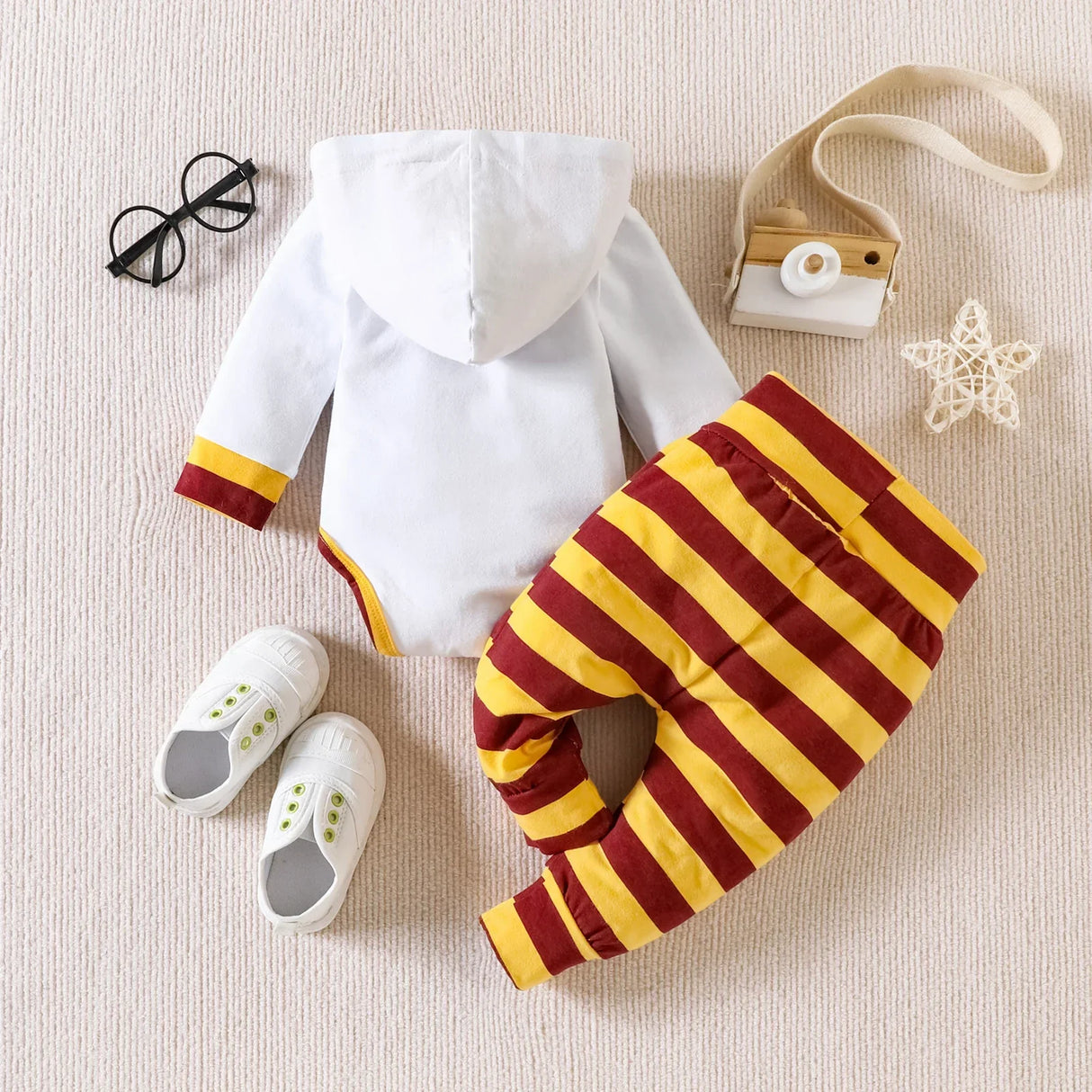 Children's Long-sleeved Hoodie Suit Top Striped Pants Crawling