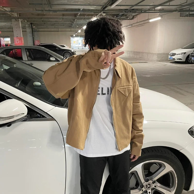 Gmiixder Short Lapel Jacket Men's Spring Autumn Vintage