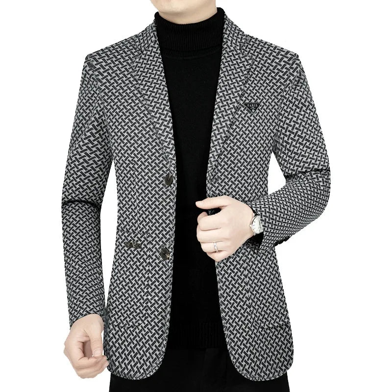 Men Business Casual Blazers Jackets New Male Checkered
