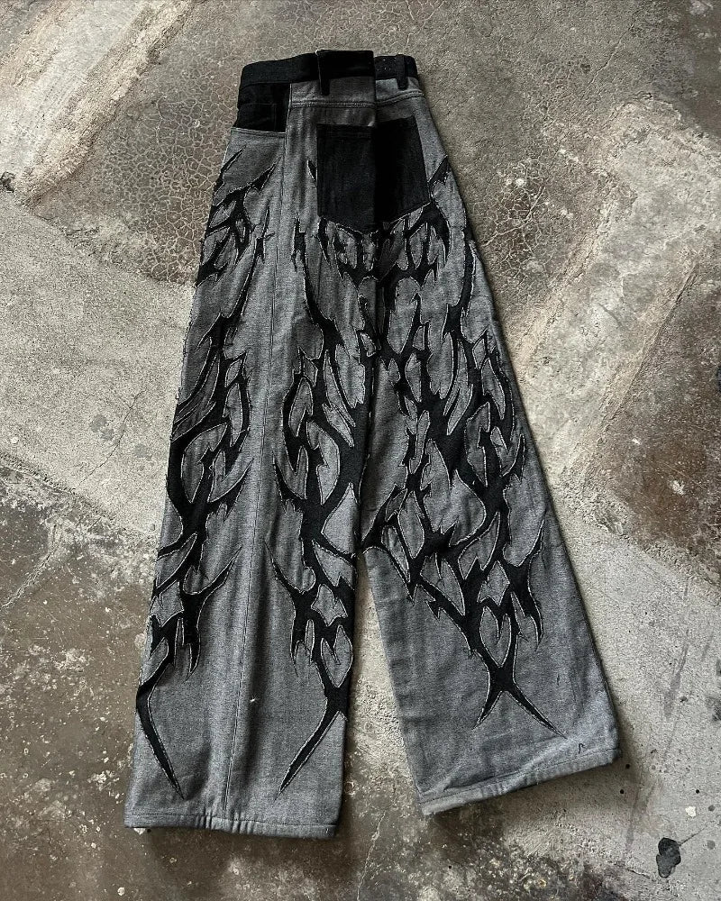 European and American Fashionable High-waisted Trousers Raw Edge