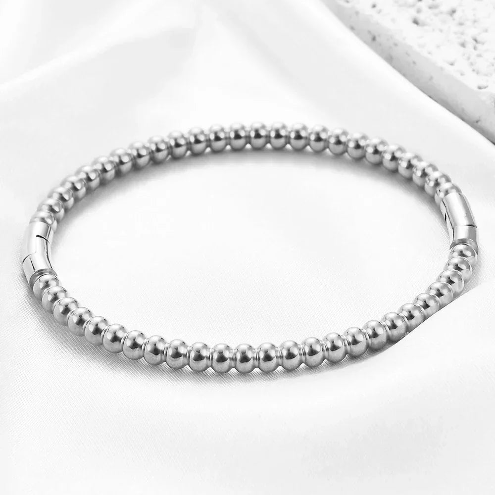 VQYSKO Stainless Steel Bangle Bracelet In Smooth Round
