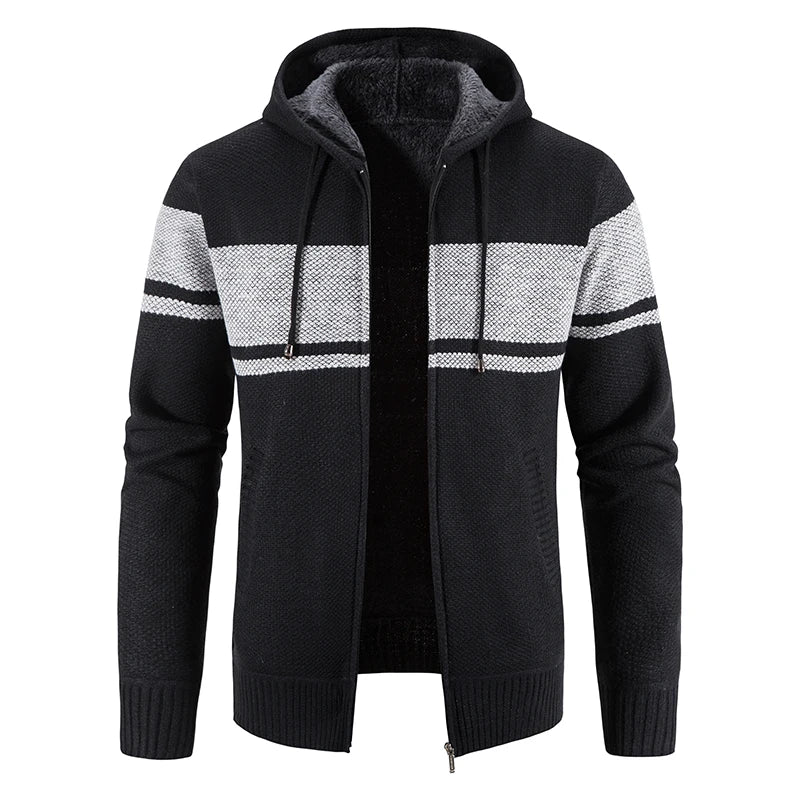 Male Knitted Casual Jackets with Hood Men's Sweater