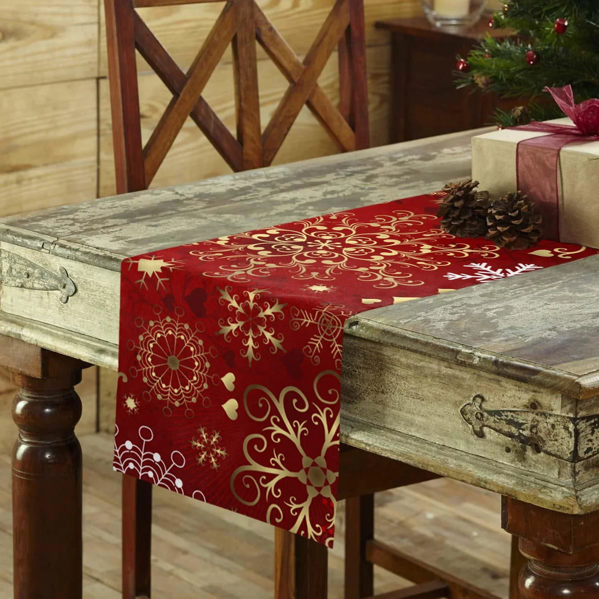 Christmas Snowflake Texture Linen Table Runners Wedding Decoration