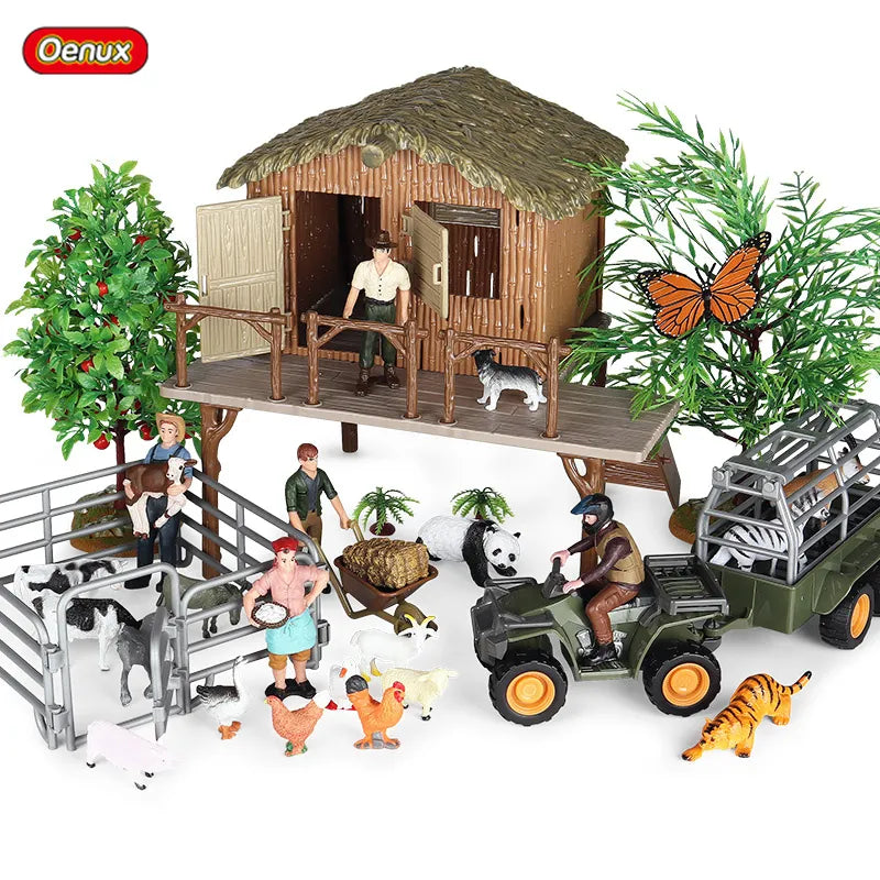 Oenux Farm House Model Action Figures Farmer Motorcycle