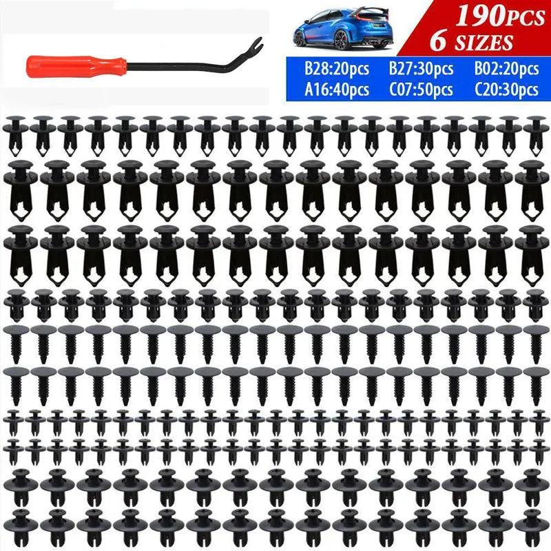 190Pcs Universal Plastic Fender Trim Panel Clips Set