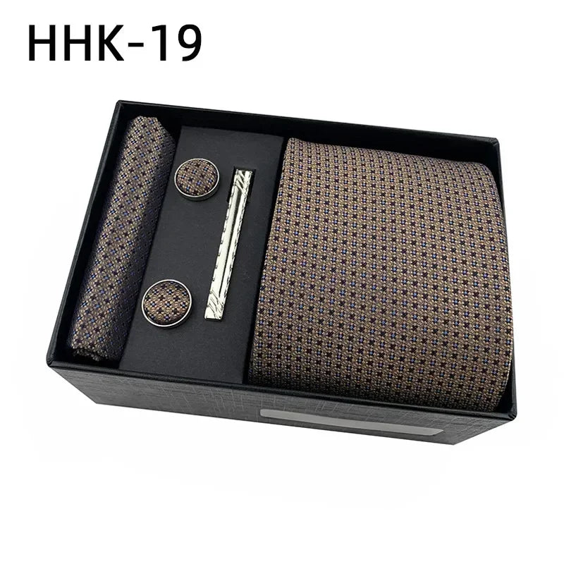 100Silk Feel Set Classic Ties for Men Kerchief