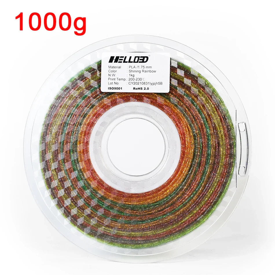 3D Printer Filament PLA 1.75mm Glittering Shining Rainbow