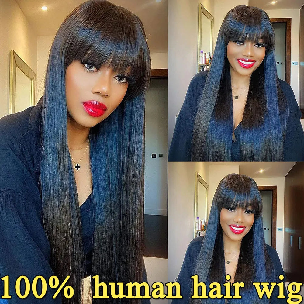 100% Human Hair Wigs Straight Hair With Bang