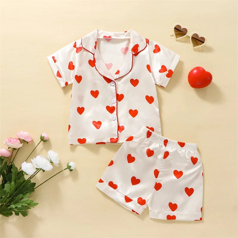 2023 Fashion Children Summer Pajama Sets Silk Satin
