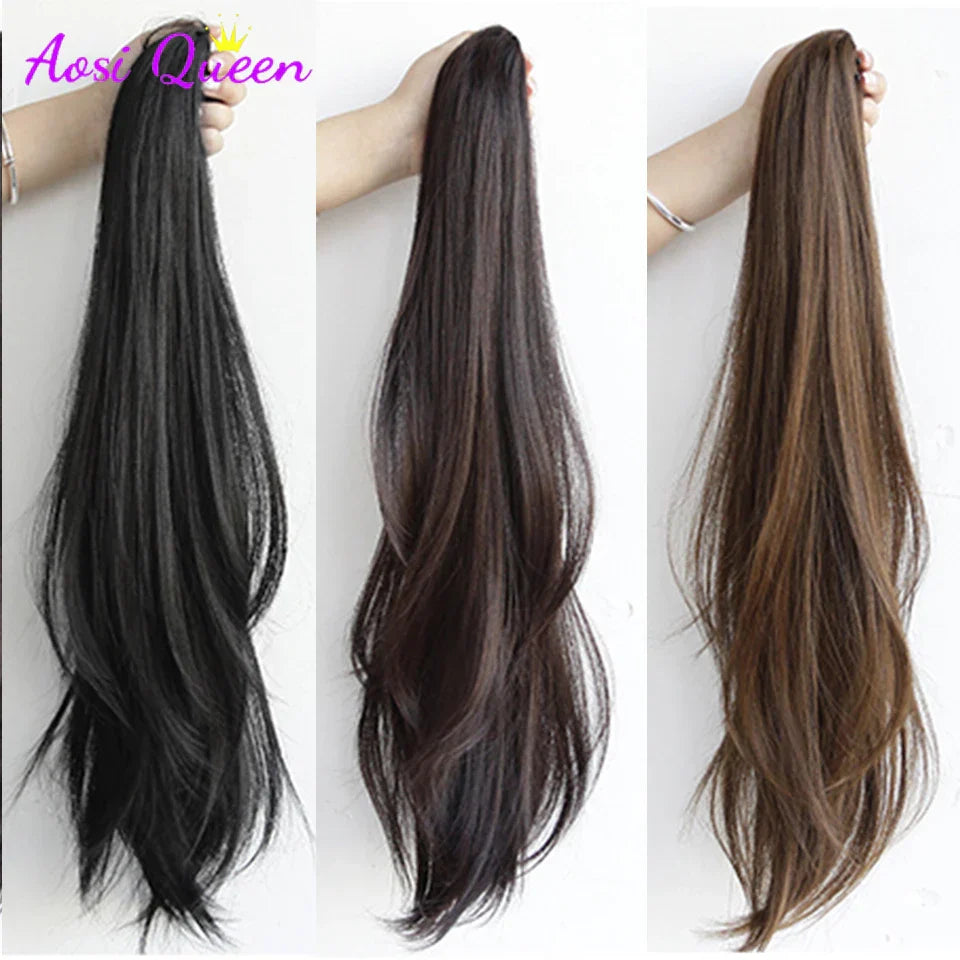 AS Long Wavy Straight Claw Clip On Ponytail