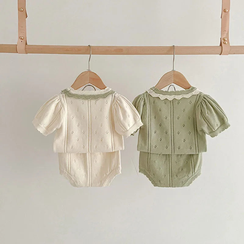 Summer Baby Clothing Set Hollow Out Knit Tee