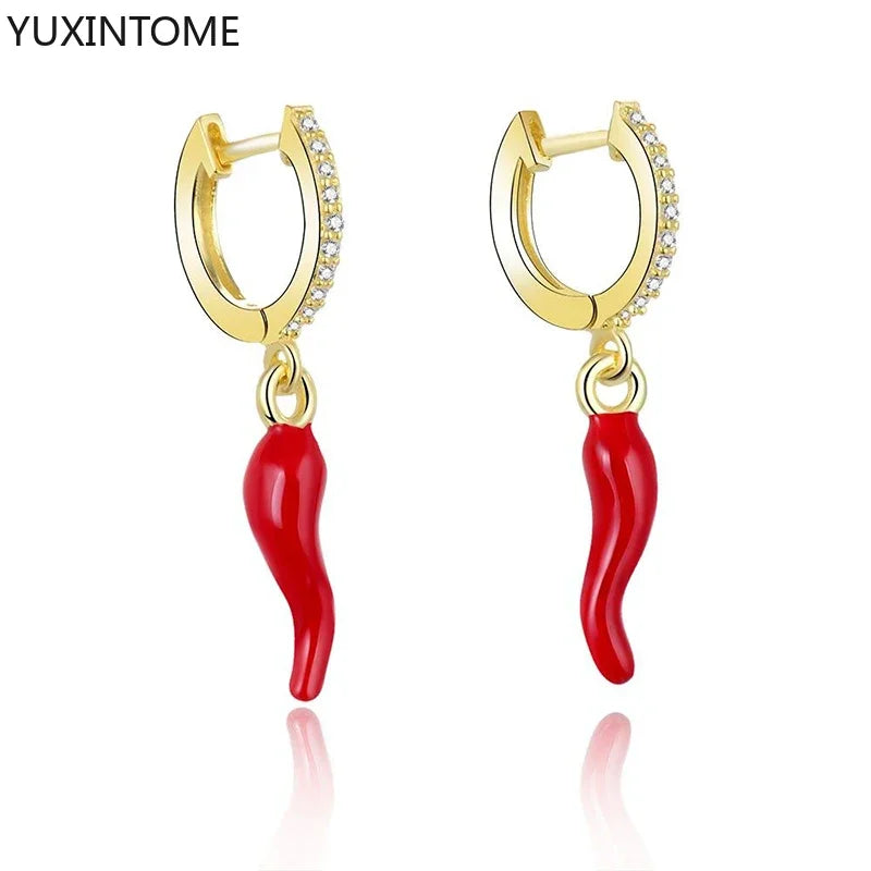 Yellow Red Small Chili Hoop Earrings For Women
