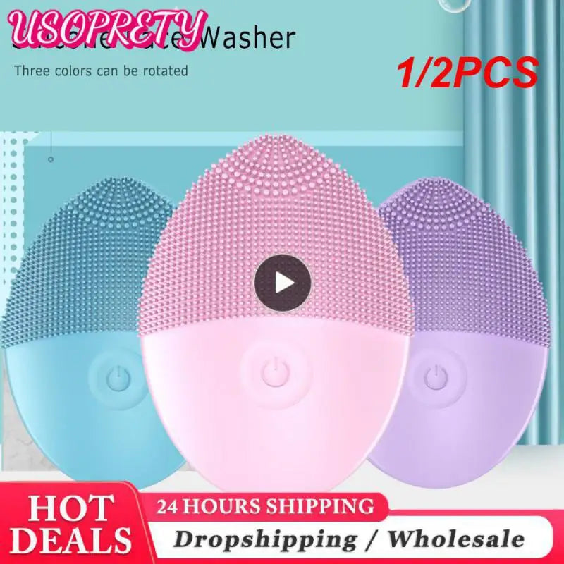 1/2PCS Electric Facial Cleansing Brush Silicone Ultrasonic Vibration