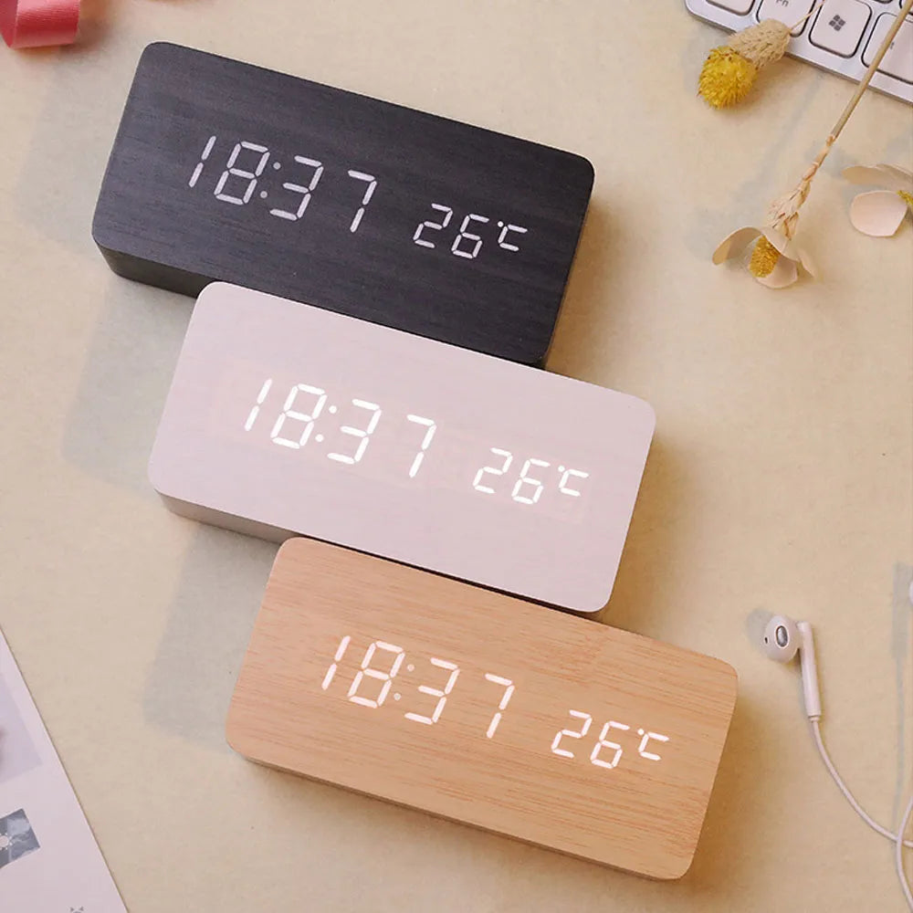 Modern Wooden Led Smart Alarm Clocks For Bedrooms