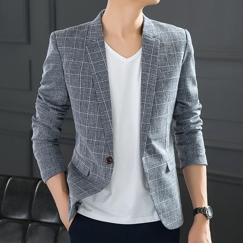 High-quality Men's Casual Suit Jacket Plaid Western Slim