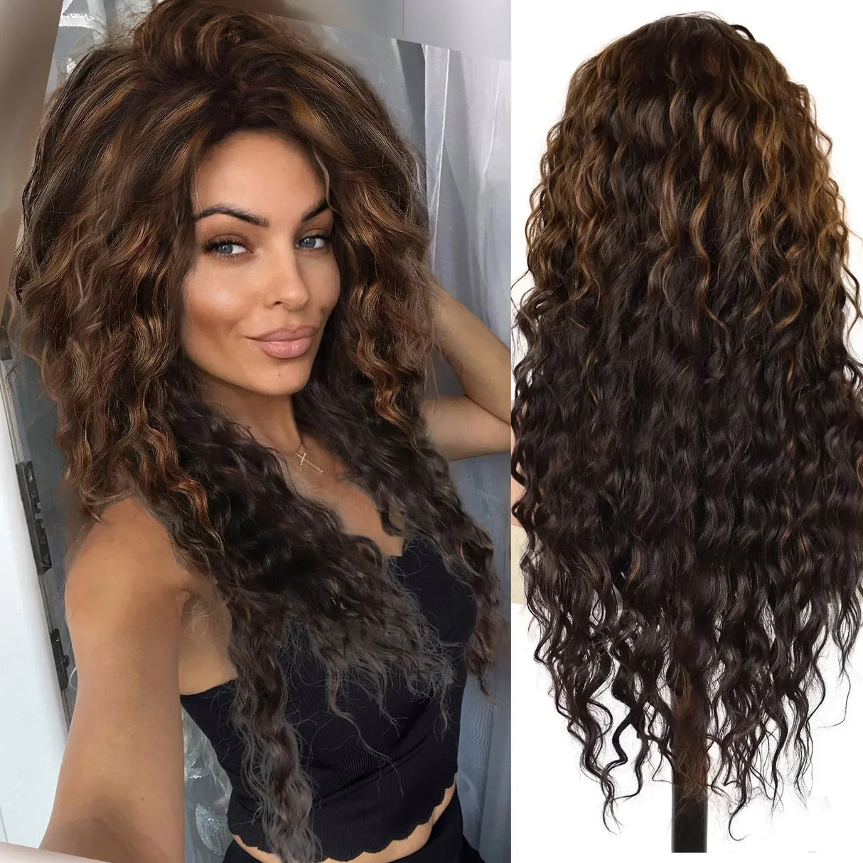 GNIMEGIL Synthetic Long Wave Wig for Woman Natural