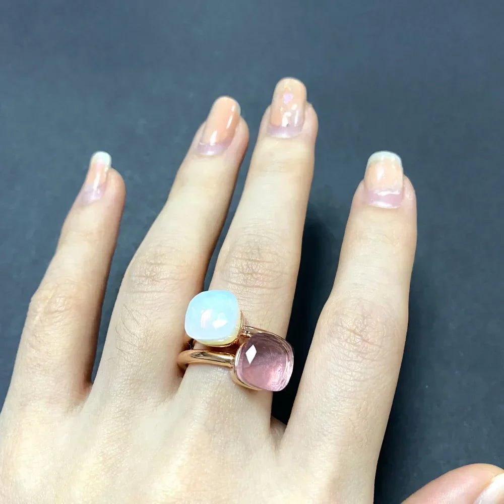 2PcsSet Pomellato Ring Stacked Mix Color Crystal Ring