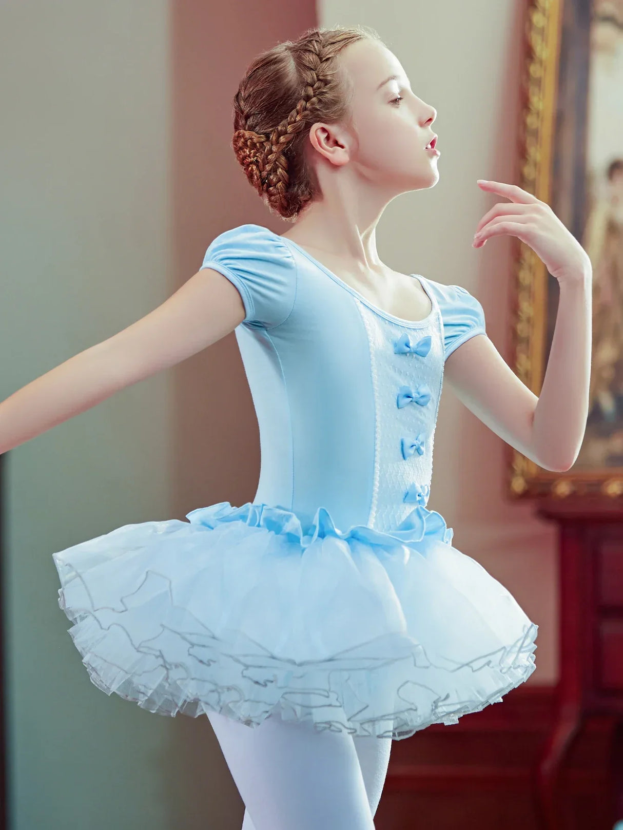 Girl's Elegant Ballet Dress Short Sleeve Dance Wear