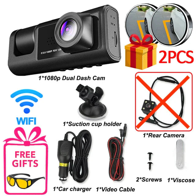 3 Channel WiFi Dash Cam for Cars Camera