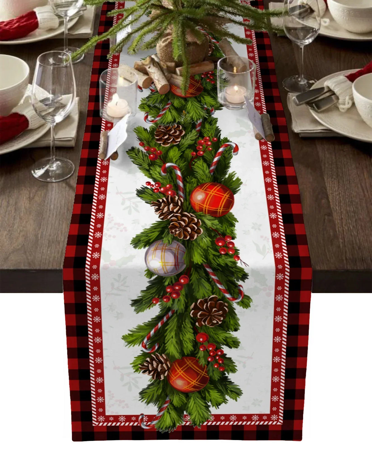Christmas Tree Pine Needles Candy Bow Table Runner
