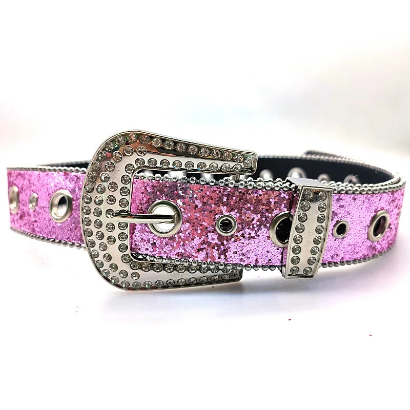 Goth for rhinestone Belts Women PU Leather Strap