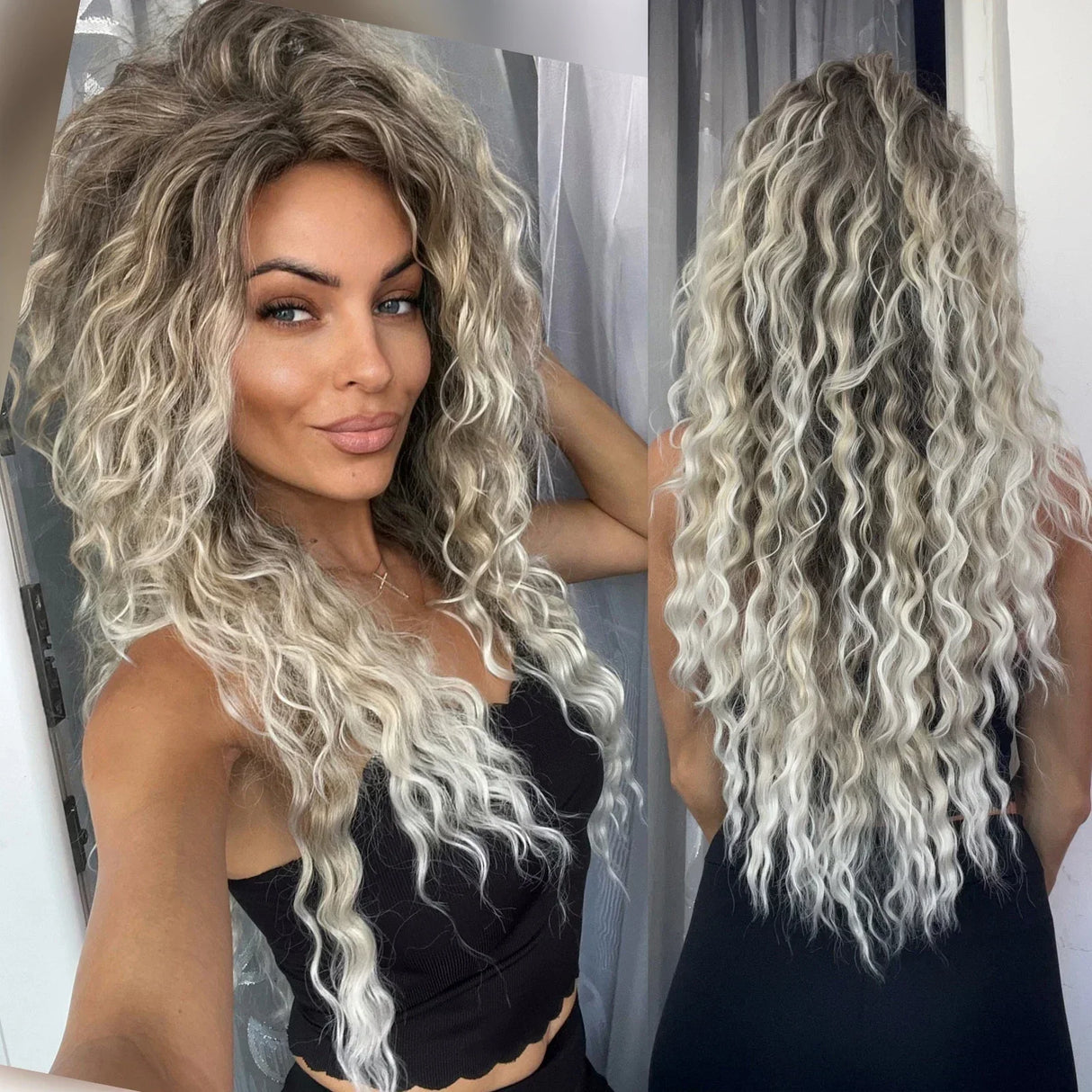 GNIMEGIL Synthetic Long Wave Wig for Woman Natural