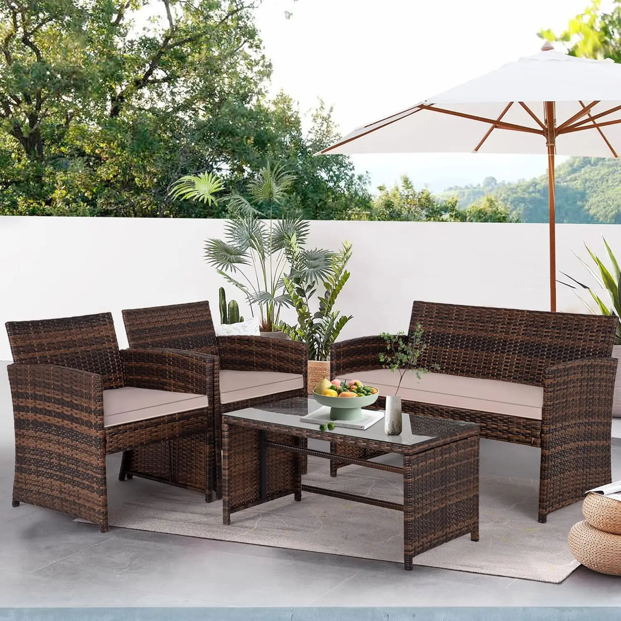 FDW 4 Pieces Outdoor Patio Furniture Sets Rattan