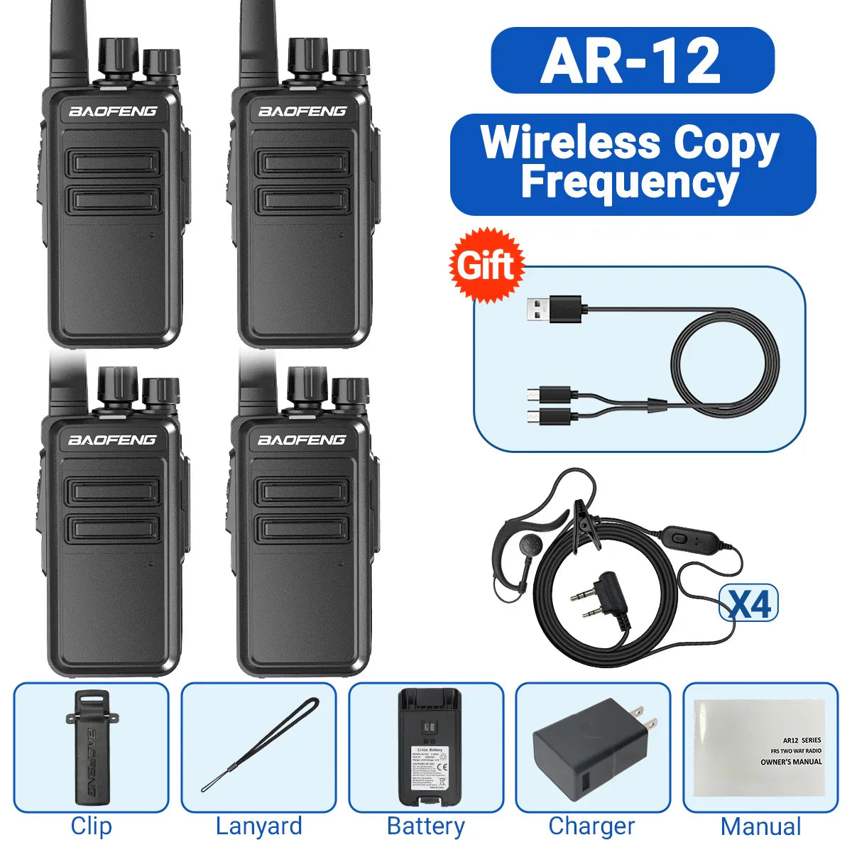 2/4 PCS Baofeng AR-12 Mini Walkie Talkie Wireless