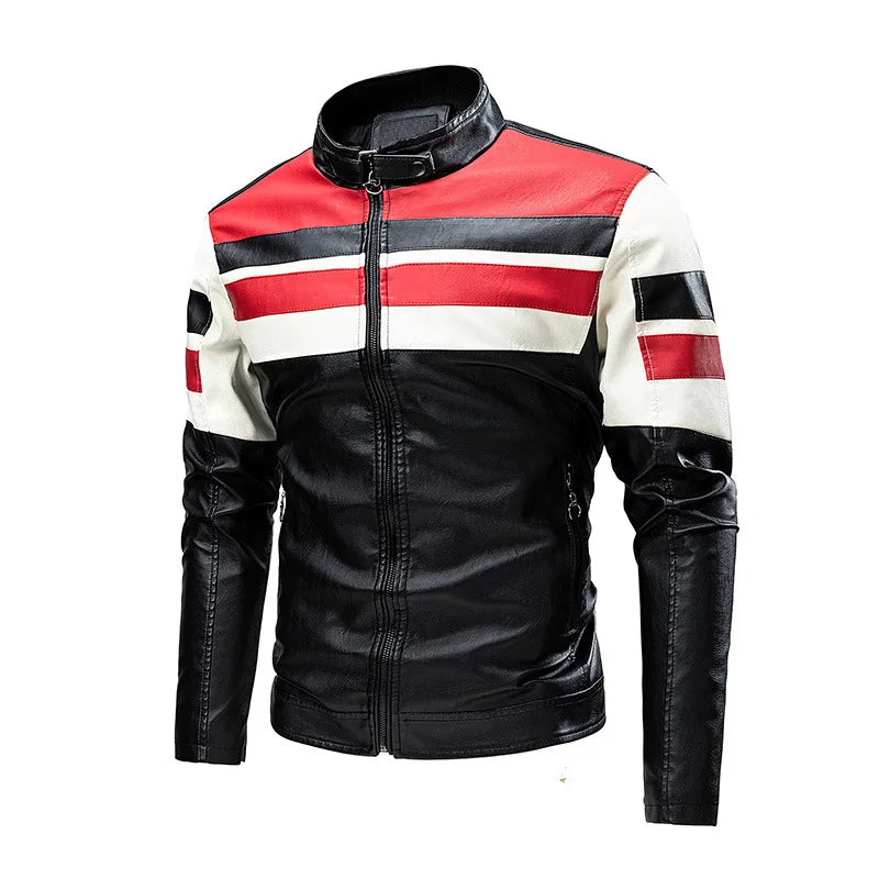 Men Stand Collar Moto Leather Jackets Slim Fit