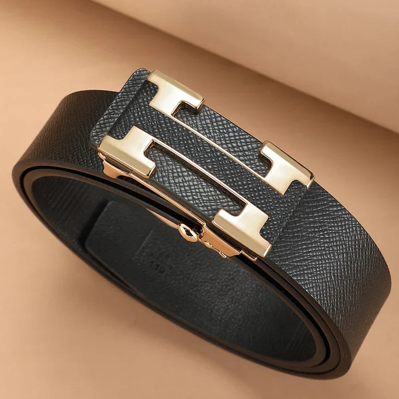 3.4cm Wide Automatic Metal Buckle Belt For Men