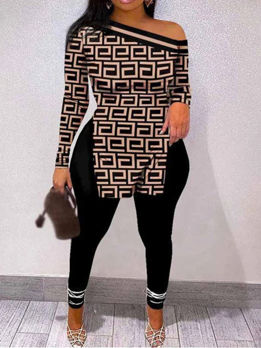 LW Casual Plus Size Chain Print Side Split