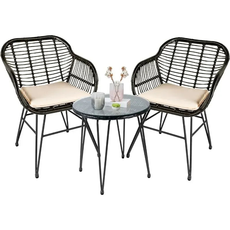 Leasbar 3 Piece Outdoor Wicker Conversation Bistro Set,
