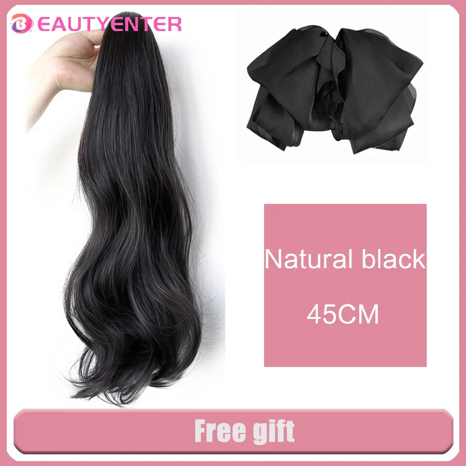 BEAUTYENTER Synthetic Straight Long Wig Hair Ponytail Grab