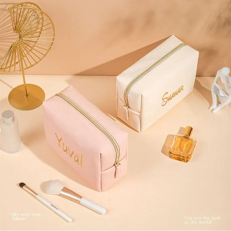 Personalized Embroidery Makeup Bag Portable PU Saffiano Leather
