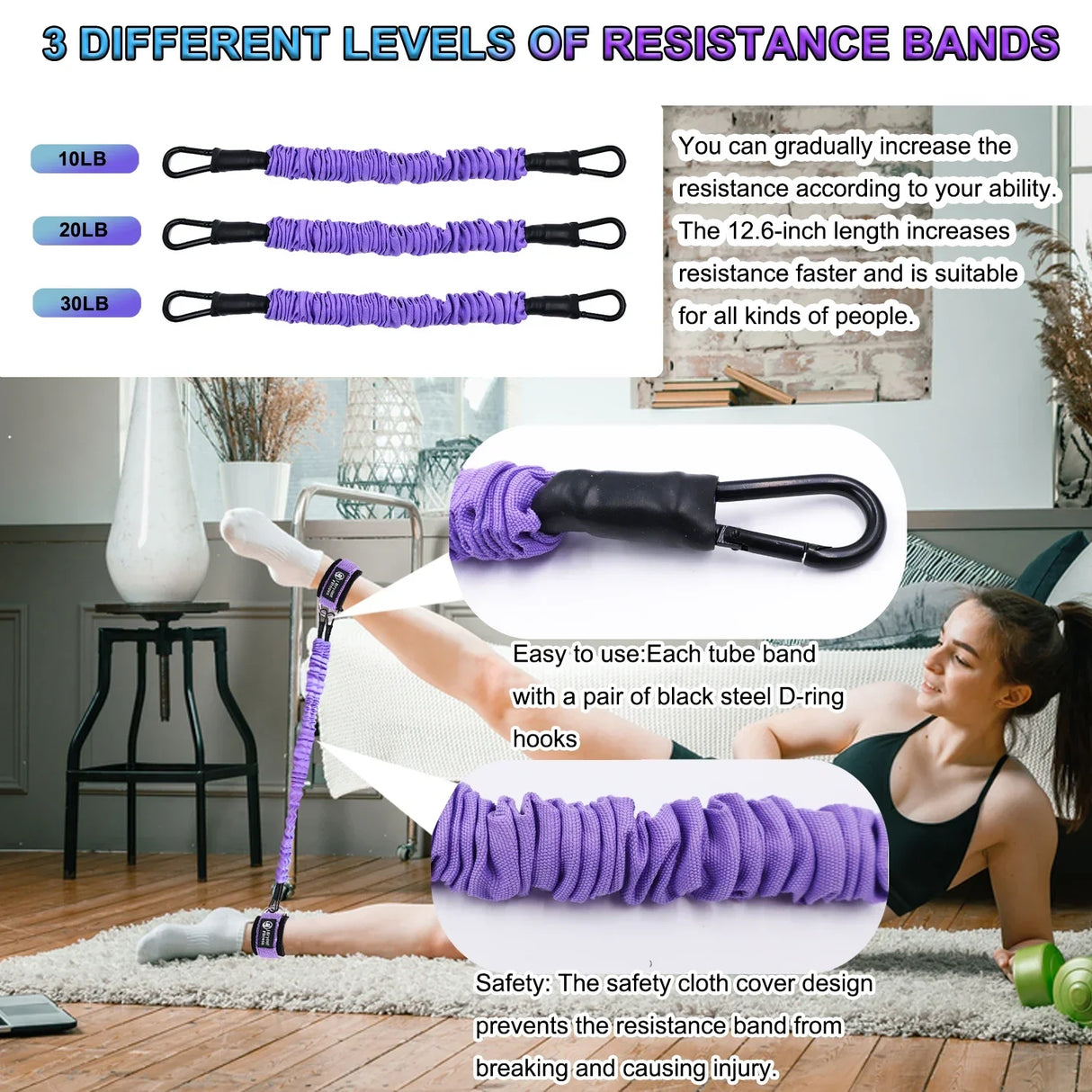 Ankle Resistance Bands with Cuffs Set 60LB 3