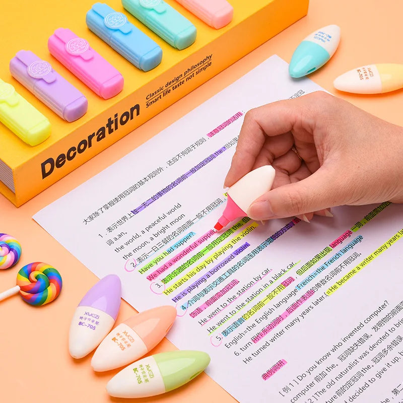 6 Pcs/Lot Capsule Eggplant Shape Cartoon Highlighters School