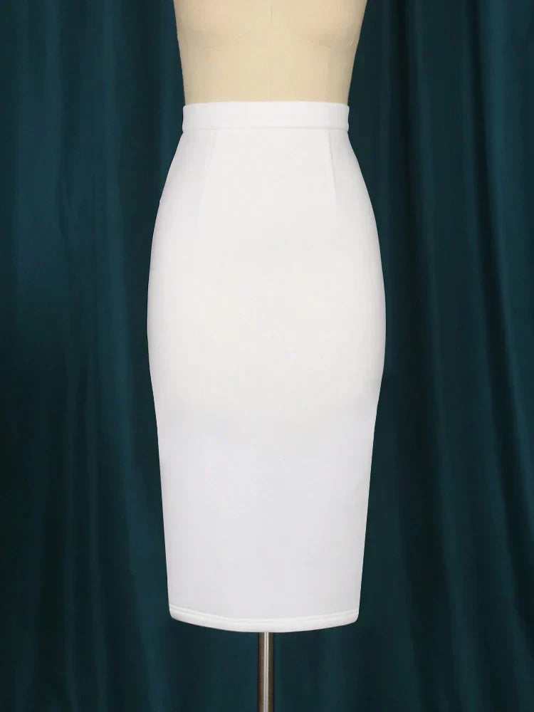White Skirts Plus Size 4XL High Waist Knee