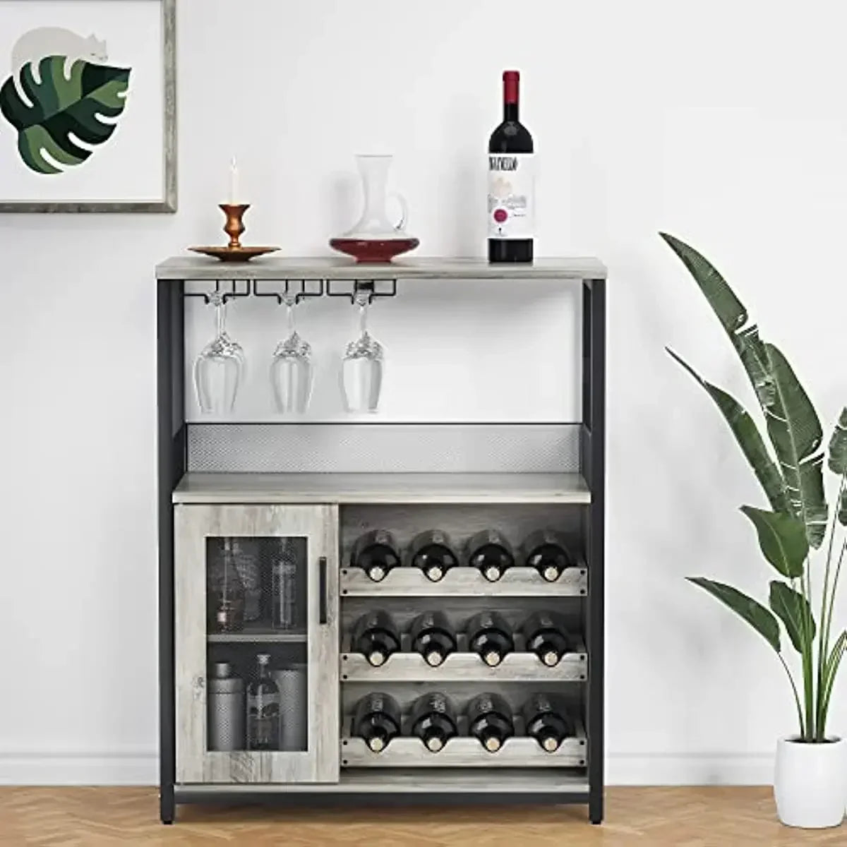 Wine Bar Rack Cabinet with Detachable Wine Rack,