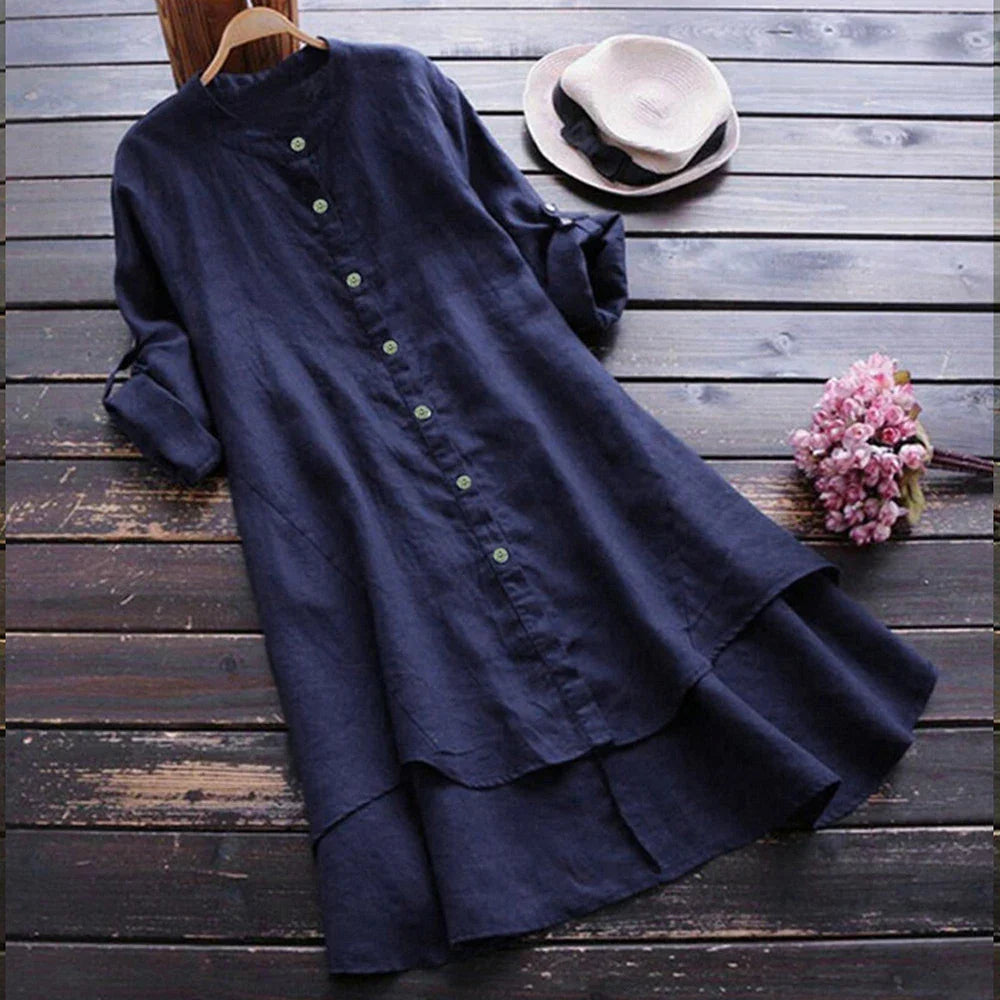 Womens Autumn ONeck Cotton Linen Baggy TShirt Tops