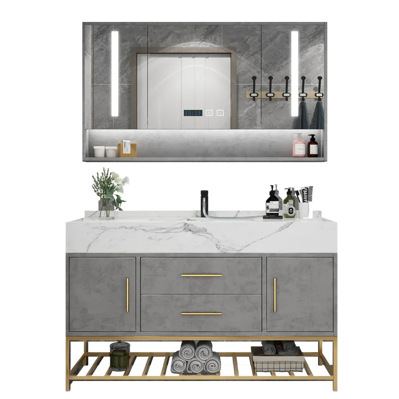 Marble Bathroom Cabinet Combination Solid Wood Intelligent Simple