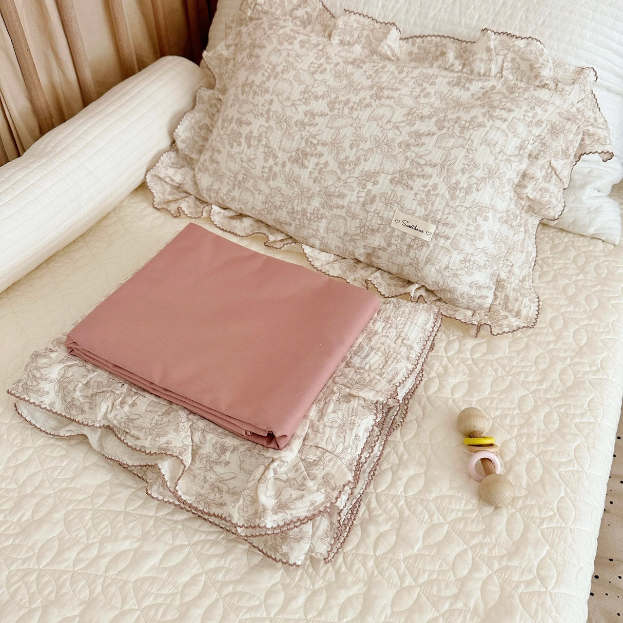 Vintage Floral Muslin Cotton Baby Bedding Set Girls