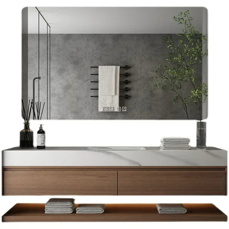 Minimalist Bathroom Cabinet Integrated Rock Plate Ceramic Washbasin