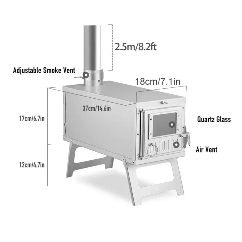 Portable Camping Tent Stove with Glass Window Outdoor