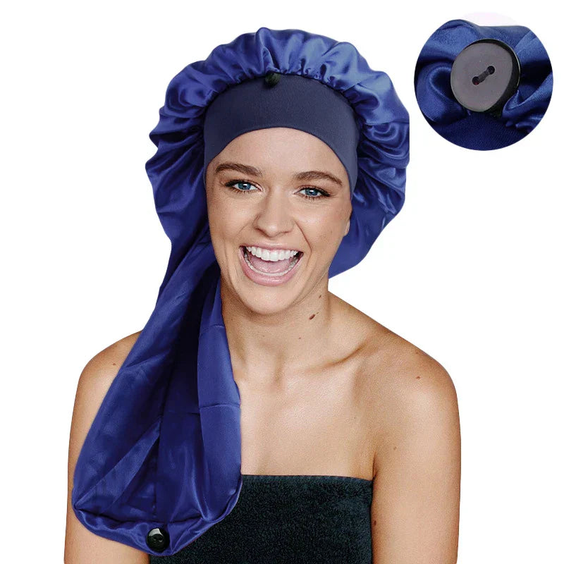 Satin Long Nightcap Wide Edge Adjustable Bonnet Women